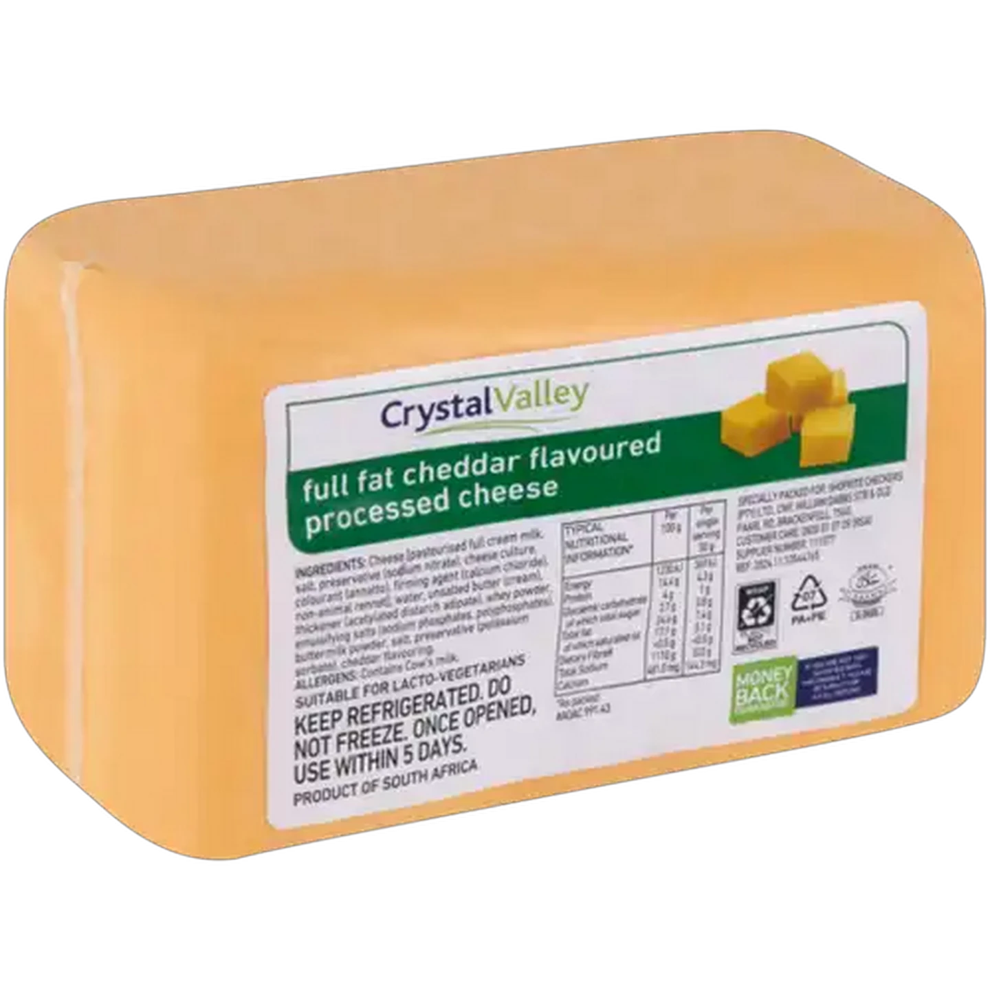 Image of Crystal Valley Cheddar Flavoured Full Fat Processed Cheese Per KG