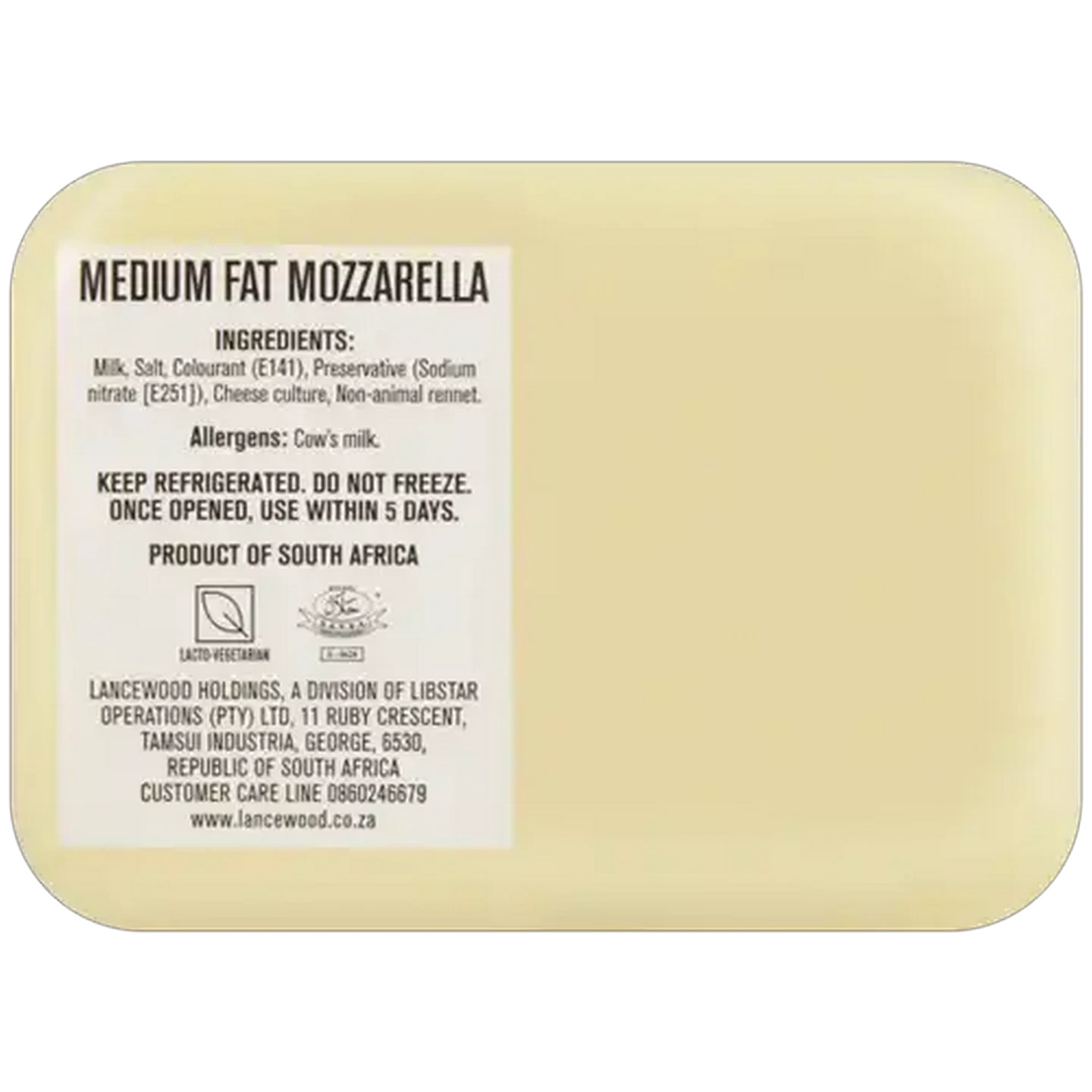 Image of LANCEWOOD Medium Fat Mozzarella Cheese Per kg