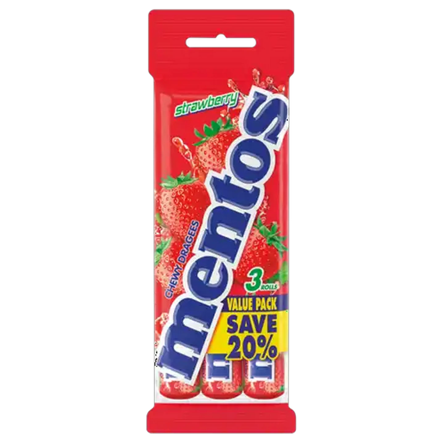 Image of Mentos Strawberry Flavoured Sweets 3 Pack