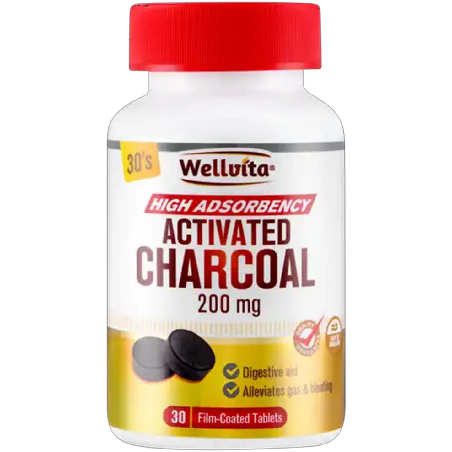 Image of Wellvita 200mg Activated Charcoal Tablets 30-Pack