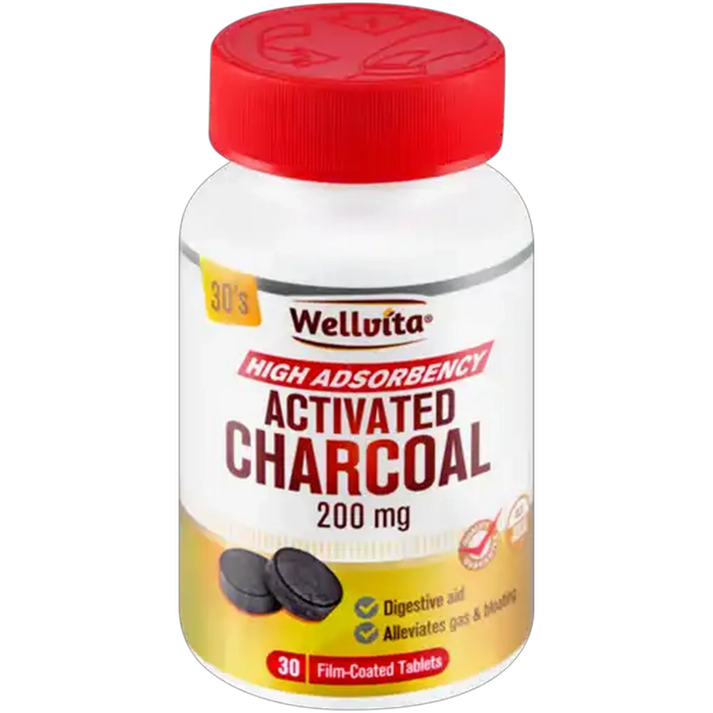 Image of Wellvita 200mg Activated Charcoal Tablets 30-Pack