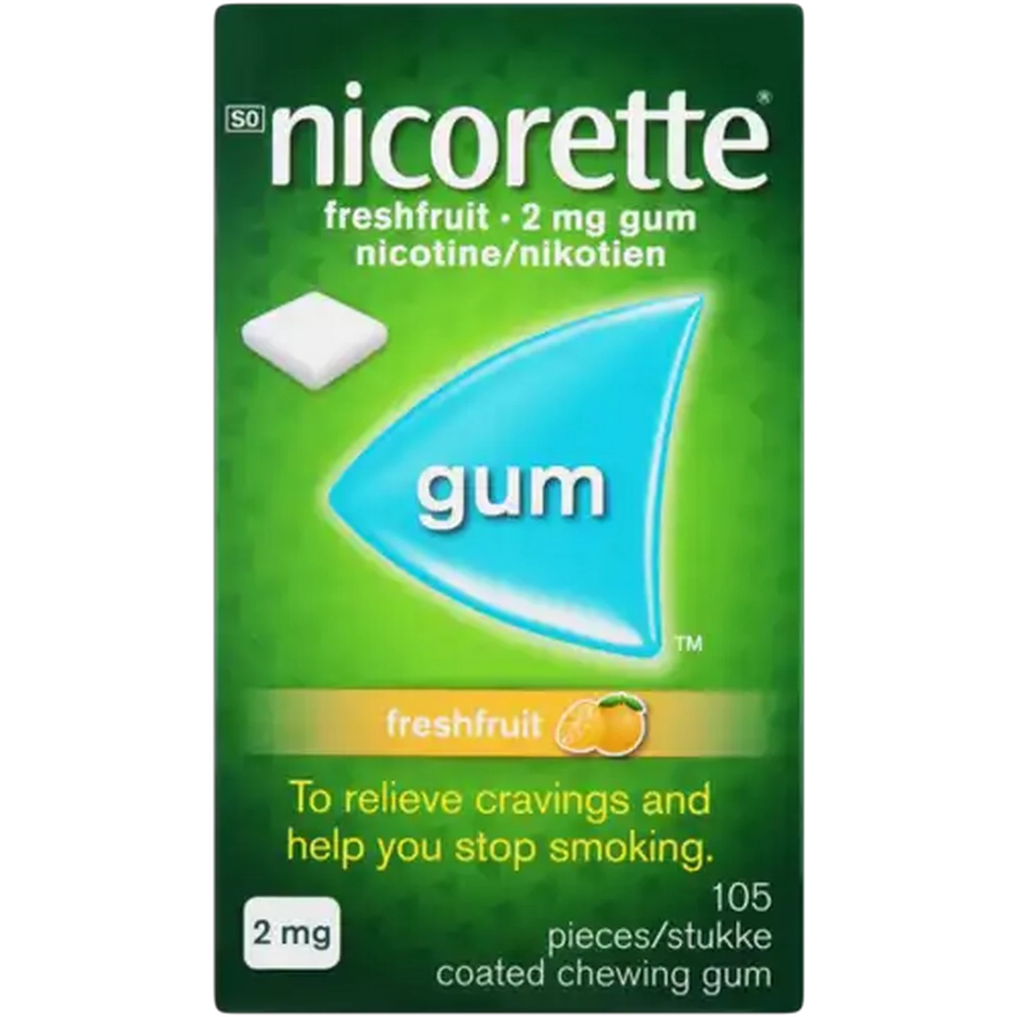 Image of Nicorette 2mg Fresh Fruit Flavoured Gum 105 Pack