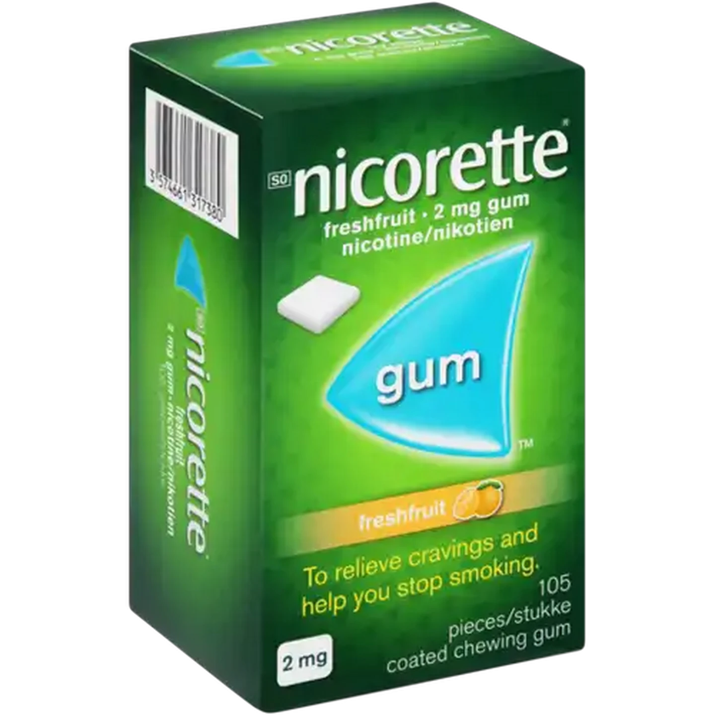 Image of Nicorette 2mg Fresh Fruit Flavoured Gum 105 Pack