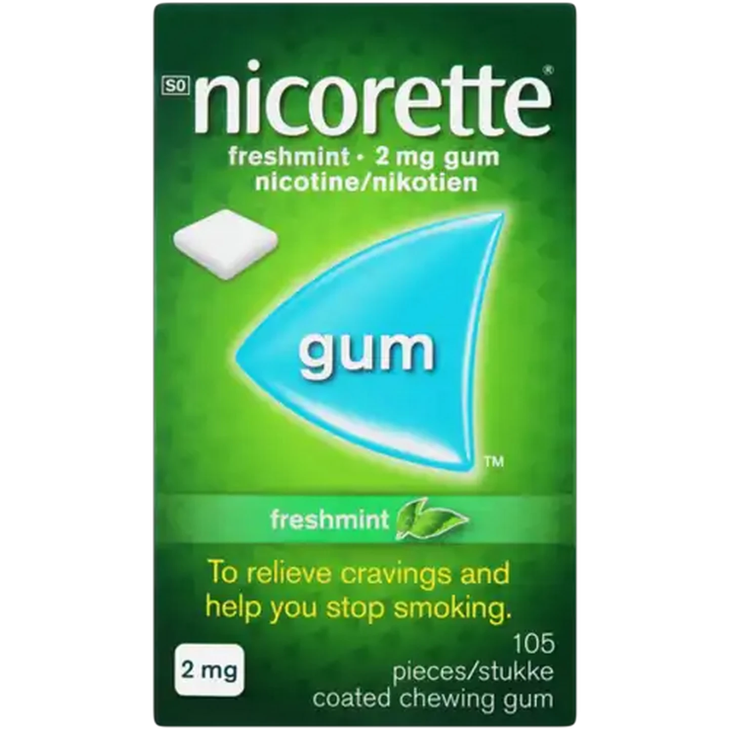 Image of Nicorette 2mg Freshmint Flavoured Gum 105 Pack