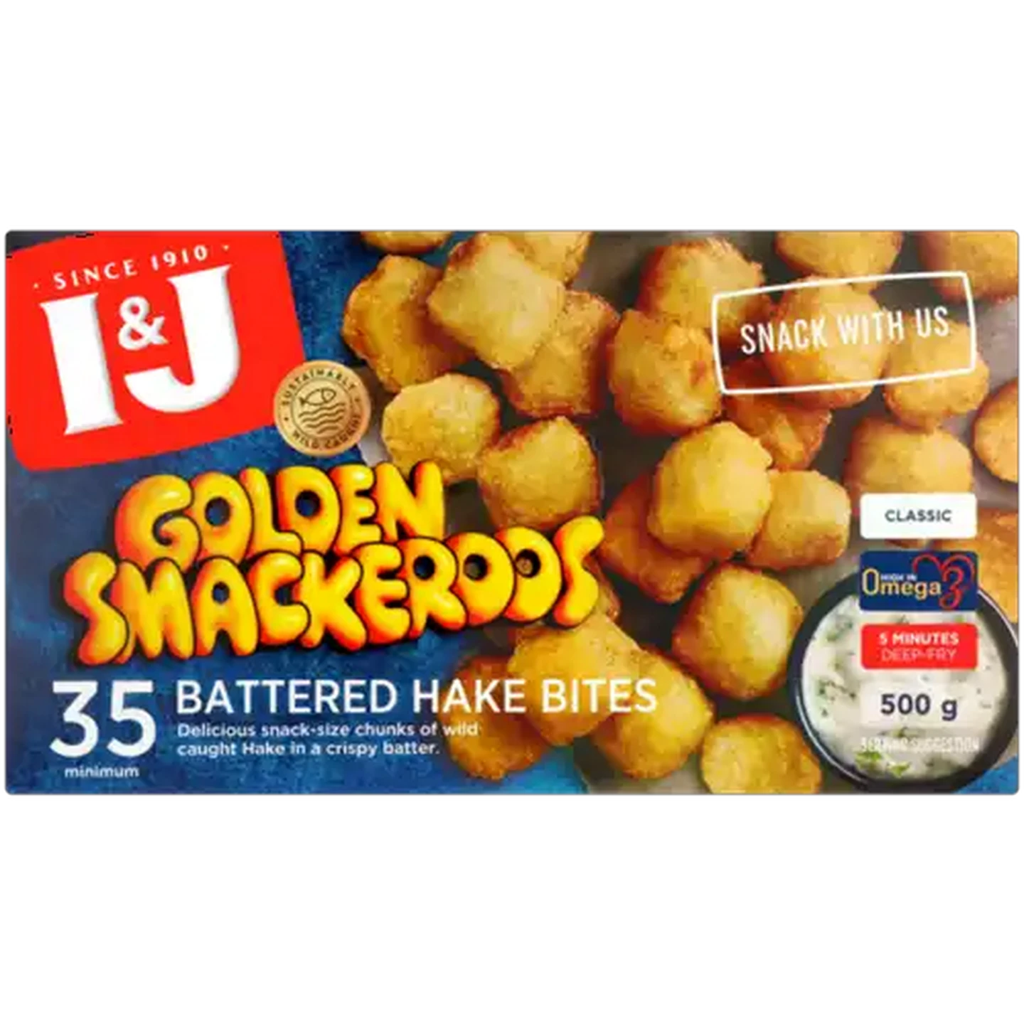 Image of I&J Frozen Golden Smackeroos Classic Battered Hake Bites 35 Pack 500g