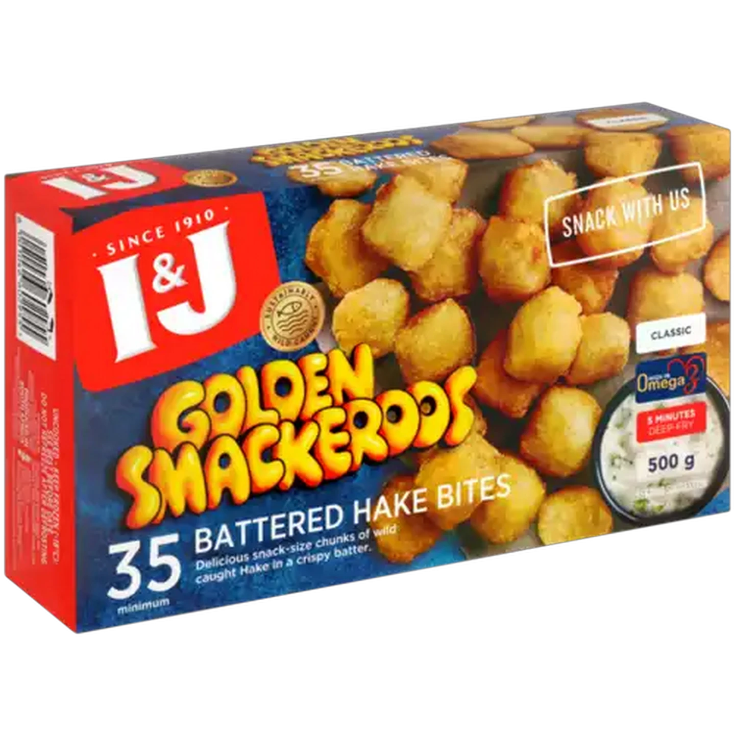 Image of I&J Frozen Golden Smackeroos Classic Battered Hake Bites 35 Pack 500g