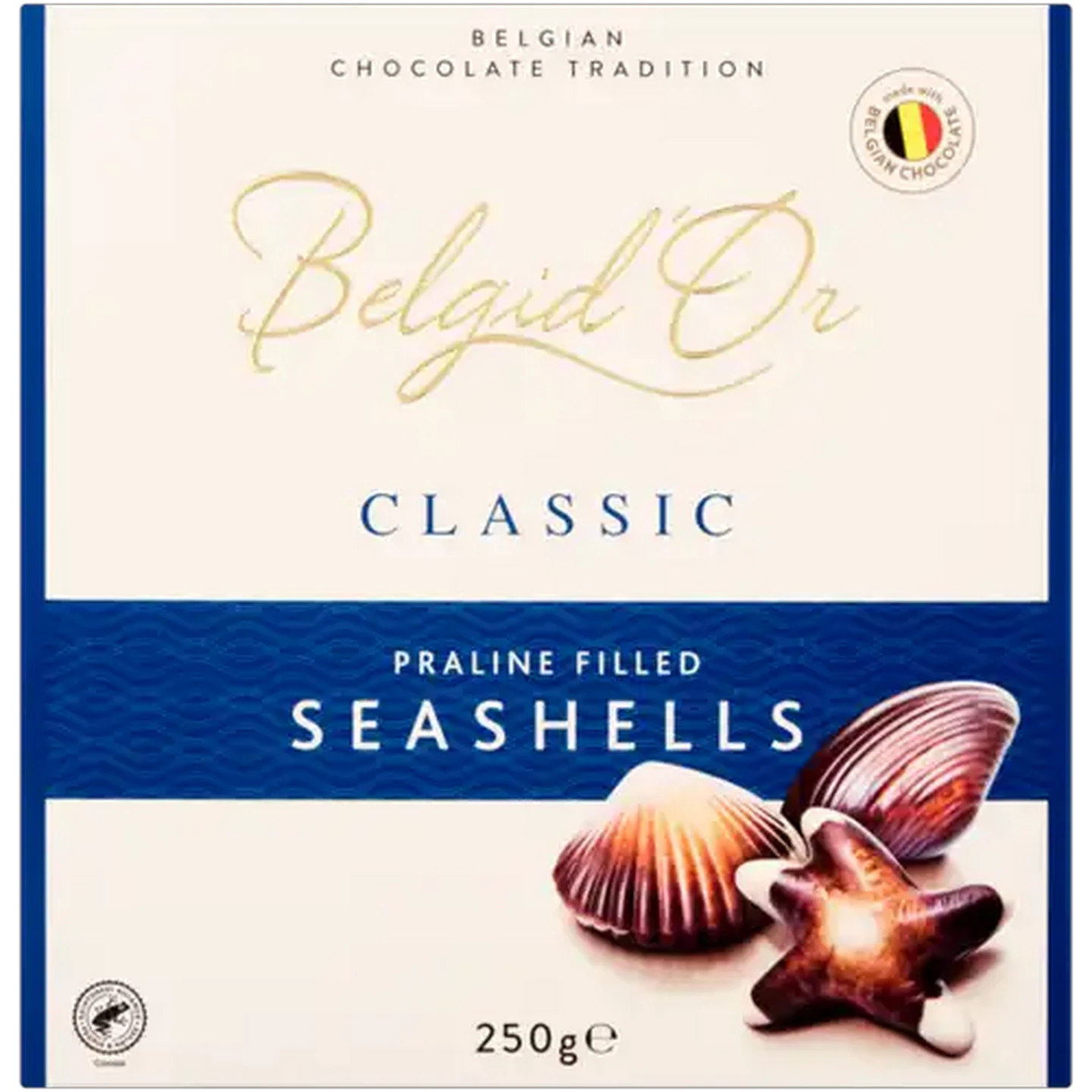 Image of Belgid'Or Classic Praline Filled Chocolate Seashells 250g