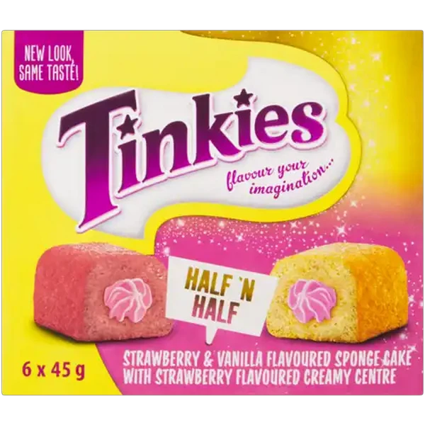 Tinkies Half & Half Strawberry & Vanilla Flavoured Sponge Cakes 6 x 45g