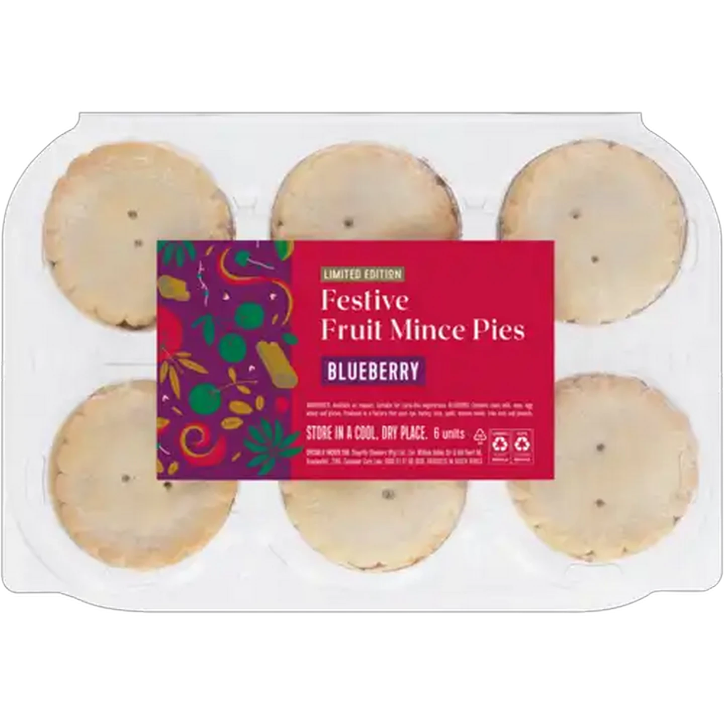 Image of Limited Edition Blueberry Festive Fruit Mince Pies 6 Pack
