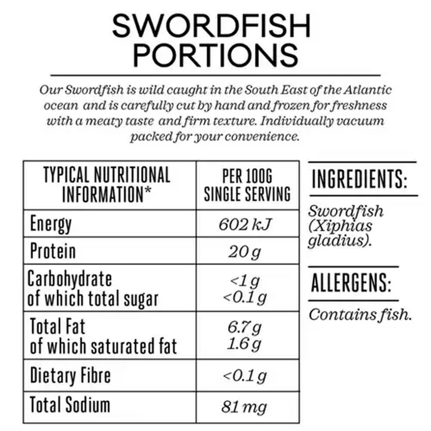 Image of Forage And Feast Frozen Swordfish 2 Portions 300g