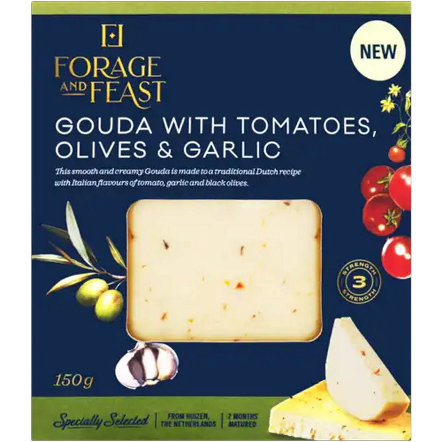 Image of Forage And Feast Gouda With Tomatoes, Olive & Garlic 150g