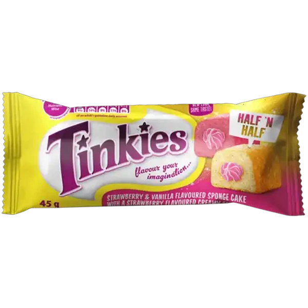 Tinkies Half & Half Strawberry & Vanilla Flavoured Sponge Cake 45g