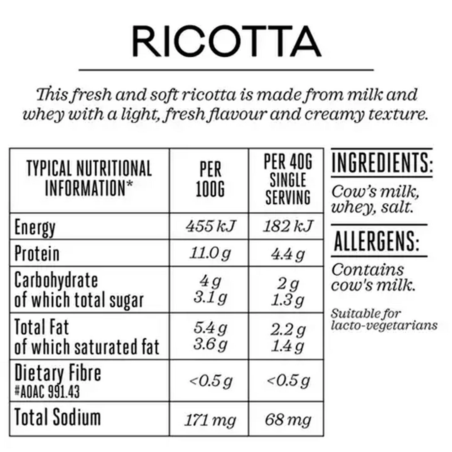 Image of Forage And Feast Ricotta Soft Cheese Tub 250g