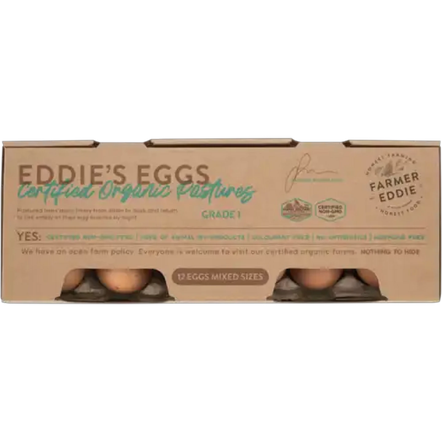 Image of Farmer Eddie Eggs Mixed Sizes Organic Eggs 12 Pack
