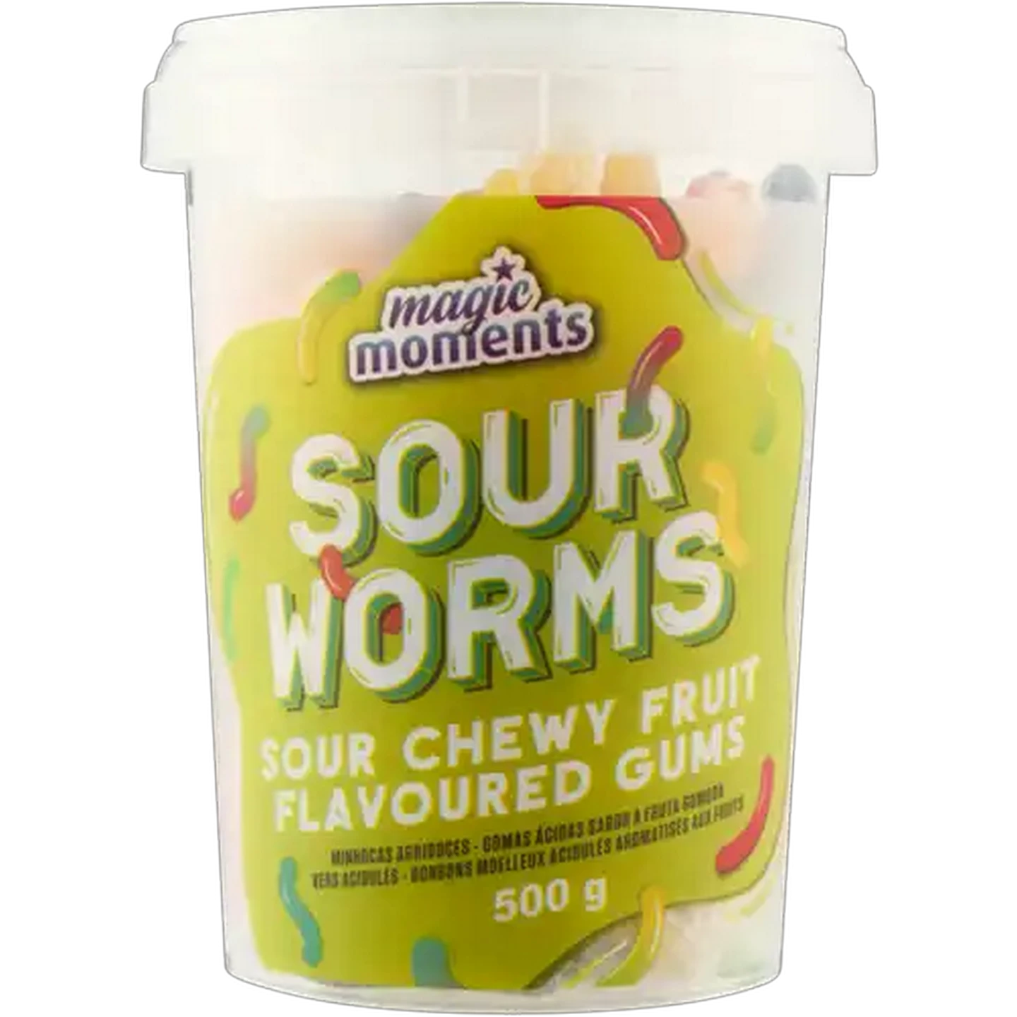 Image of Magic Moments Sour Worms Sour Chewy Fruit Flavoured Gums 500g