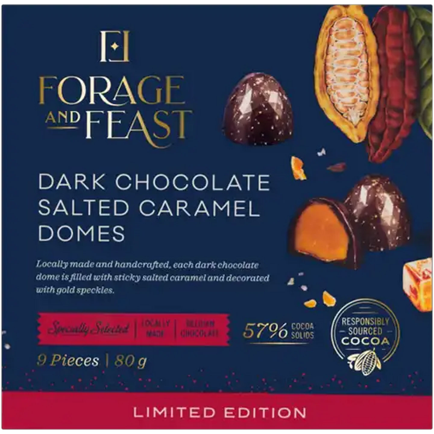 Image of Forage And Feast Limited Edition Dark Chocolate Salted Caramel Domes 80g