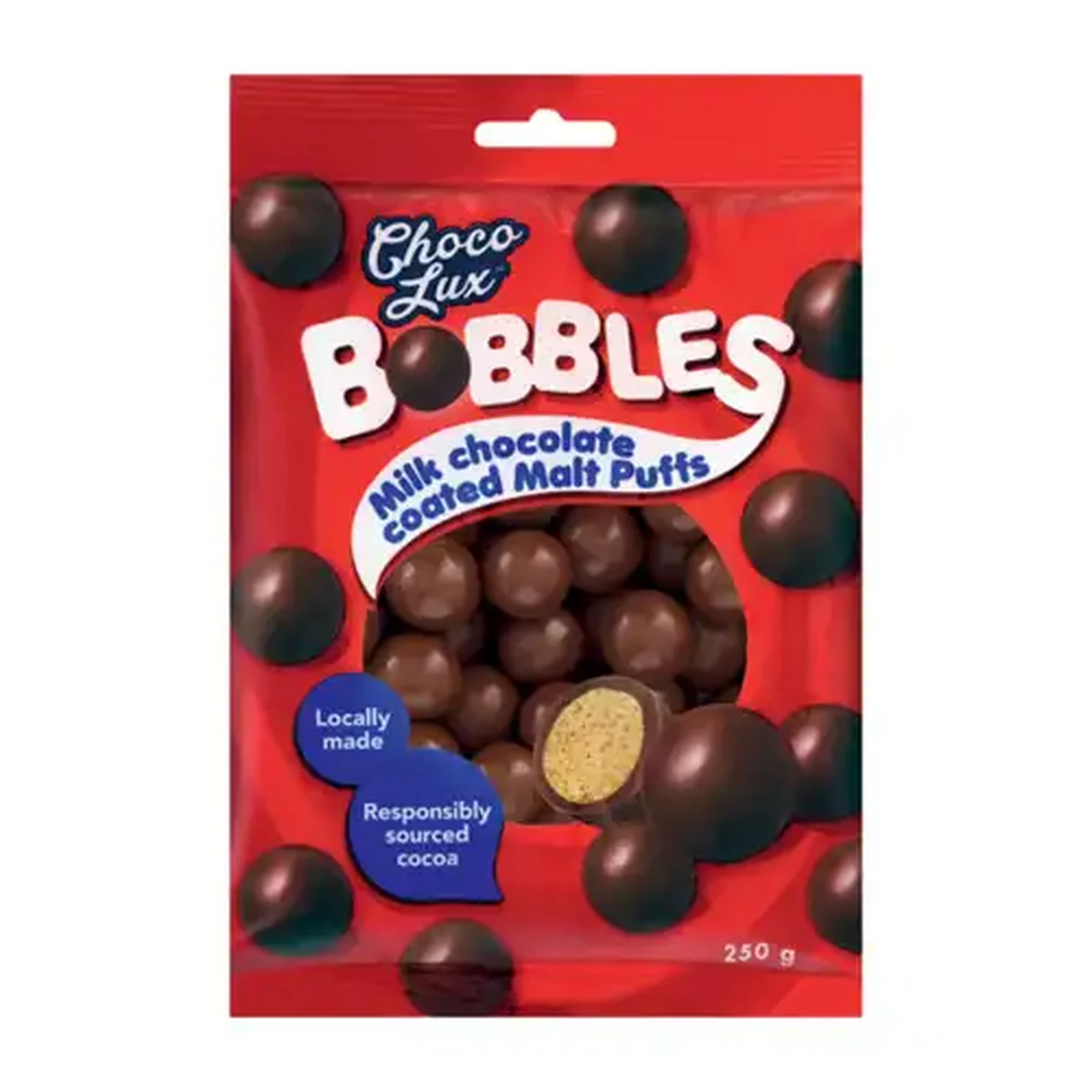 Image of Choco Lux Bobbles Milk Chocolate Coated Malt Puffs 250g