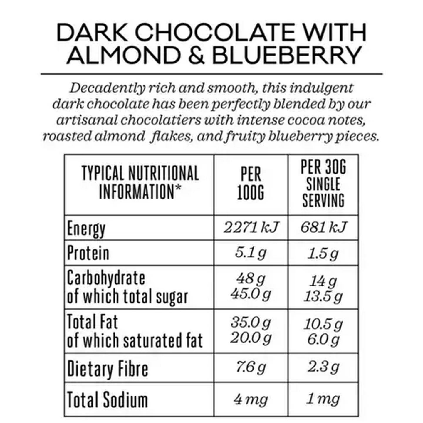 Image of Forage And Feast Almond & Blueberry Dark Chocolate Slab 100g