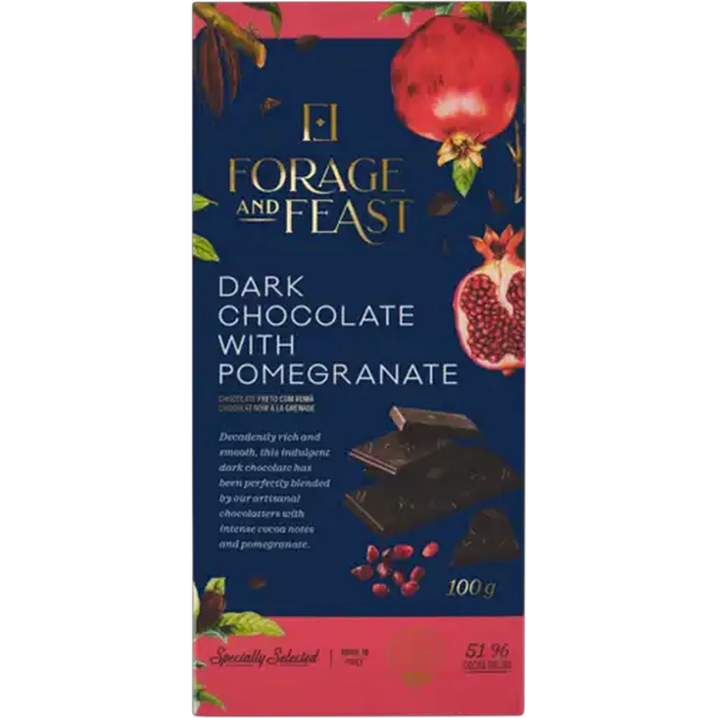 Image of Forage And Feast Pomegranate Dark Chocolate Slab 100g