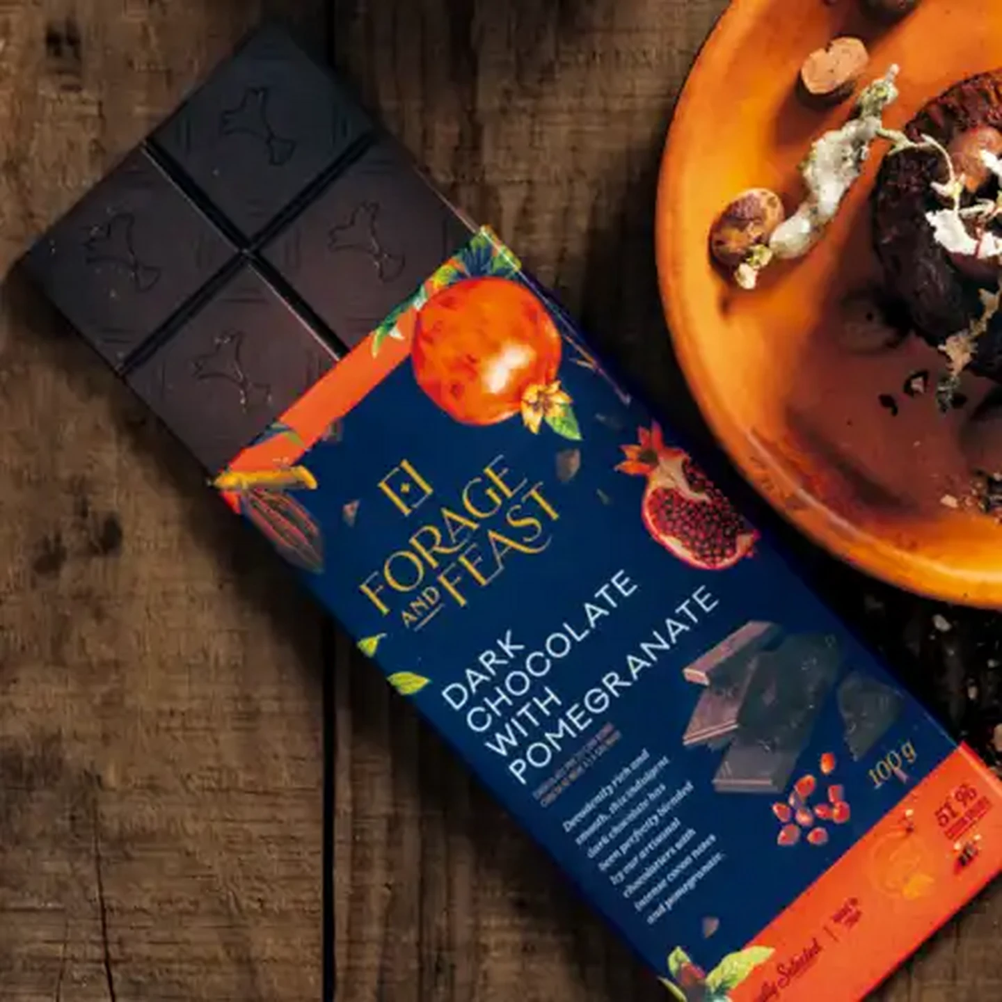 Image of Forage And Feast Pomegranate Dark Chocolate Slab 100g