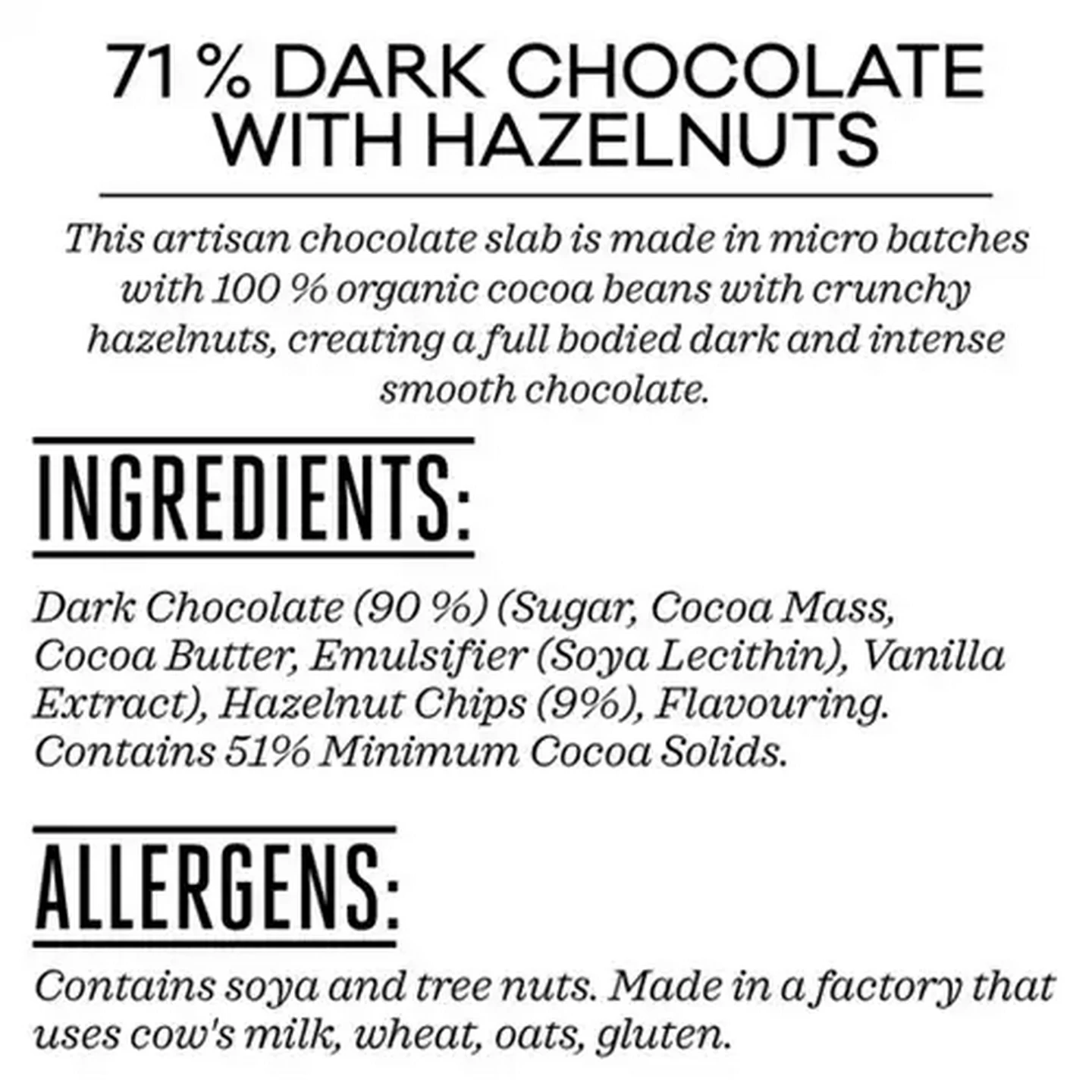 Image of Forage And Feast 51% Dark Chocolate With Hazelnut Slab 100g