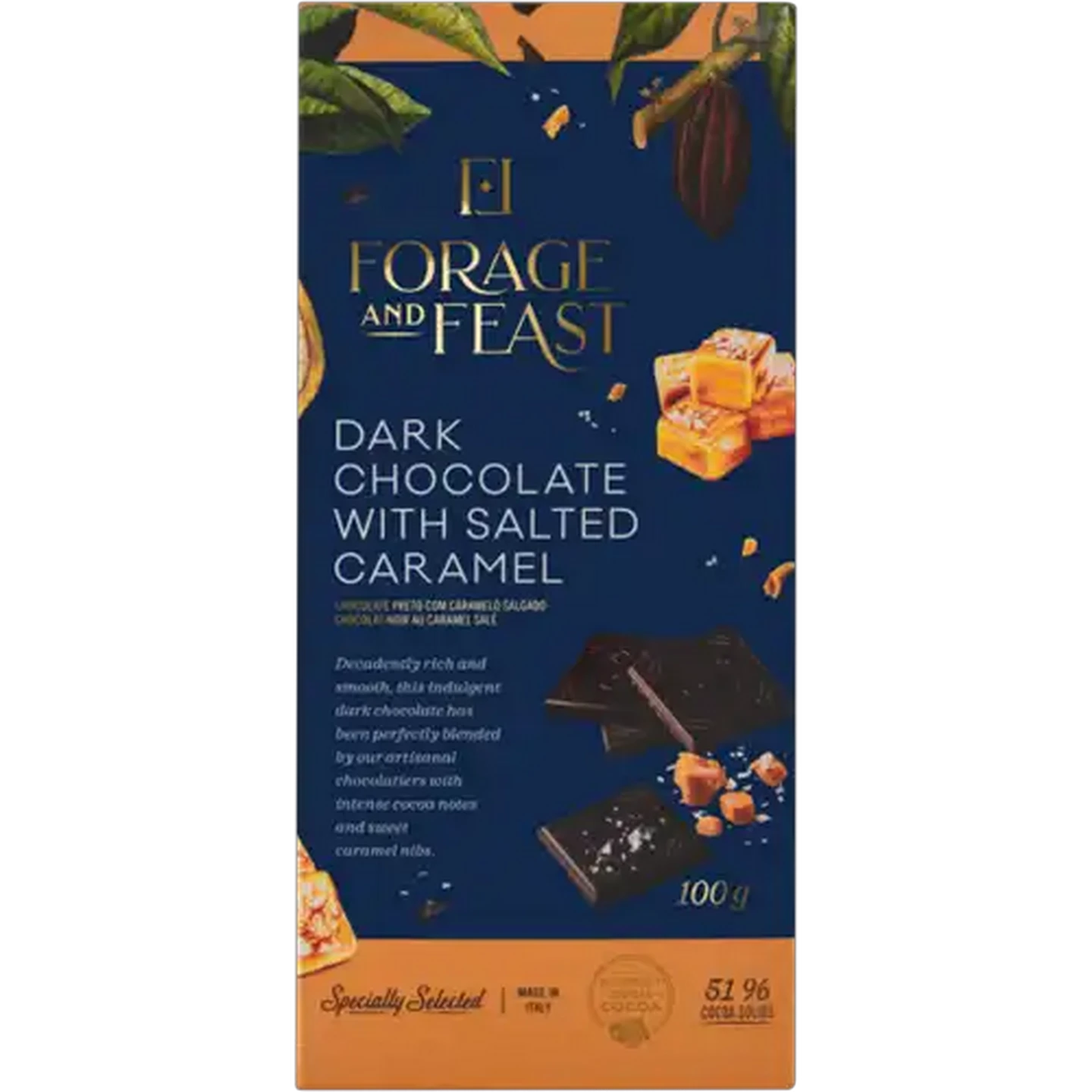 Image of Forage And Feast Salted Caramel Dark Chocolate Slab 100g