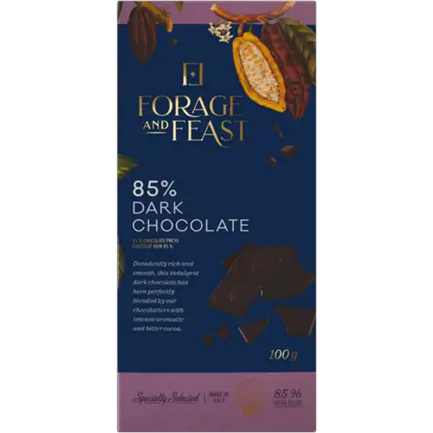 Image of Forage And Feast 85% Dark Chocolate Slab 100g