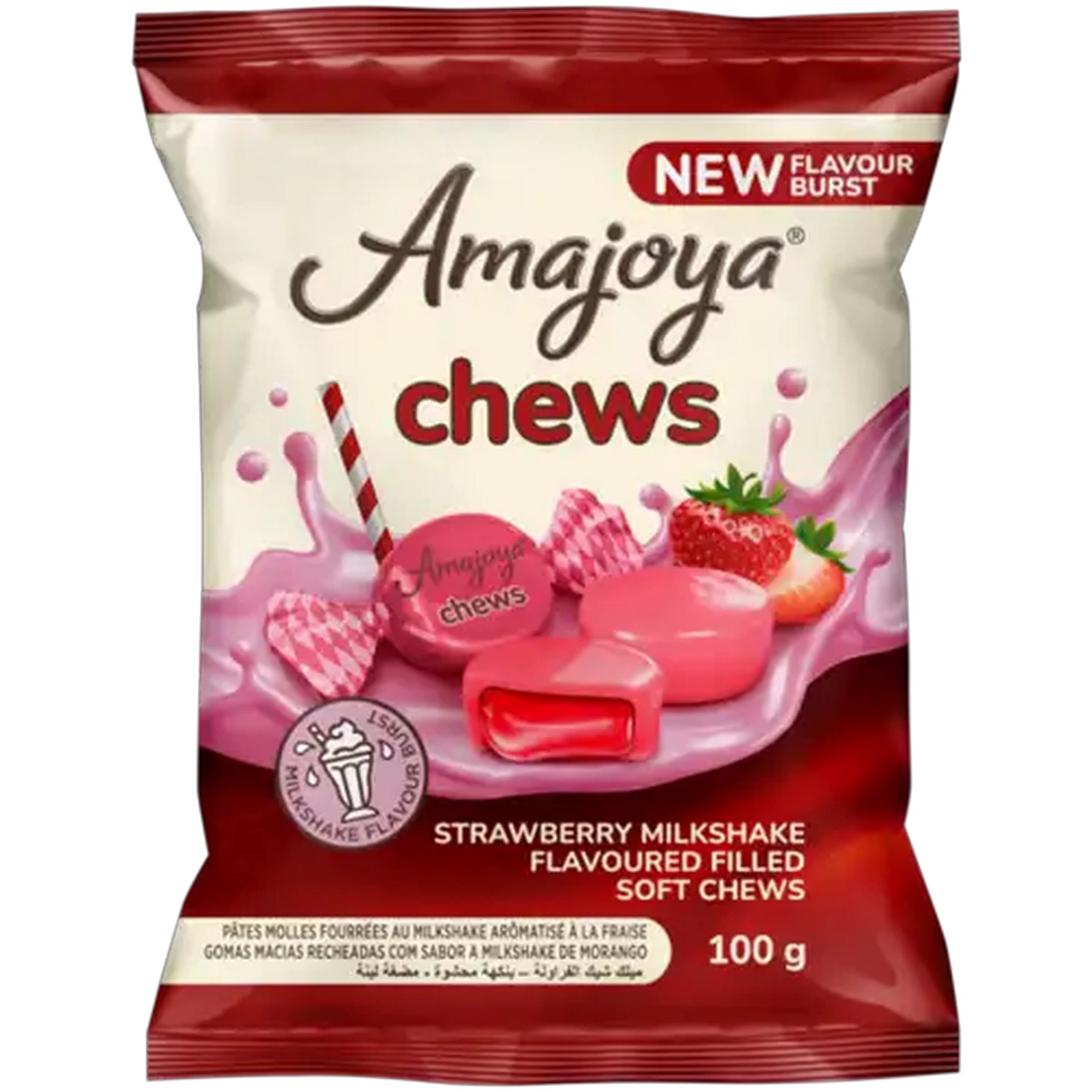 Image of Amajoya Strawberry Milkshake Flavoured Soft Chews 100g