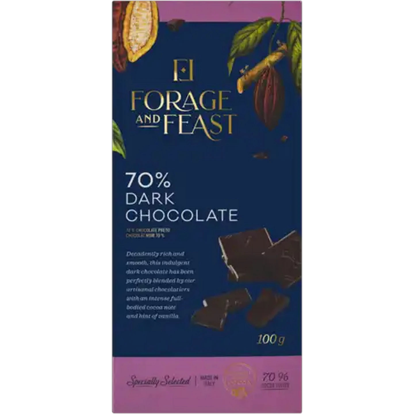 Image of Forage And Feast 70% Dark Chocolate Slab 100g