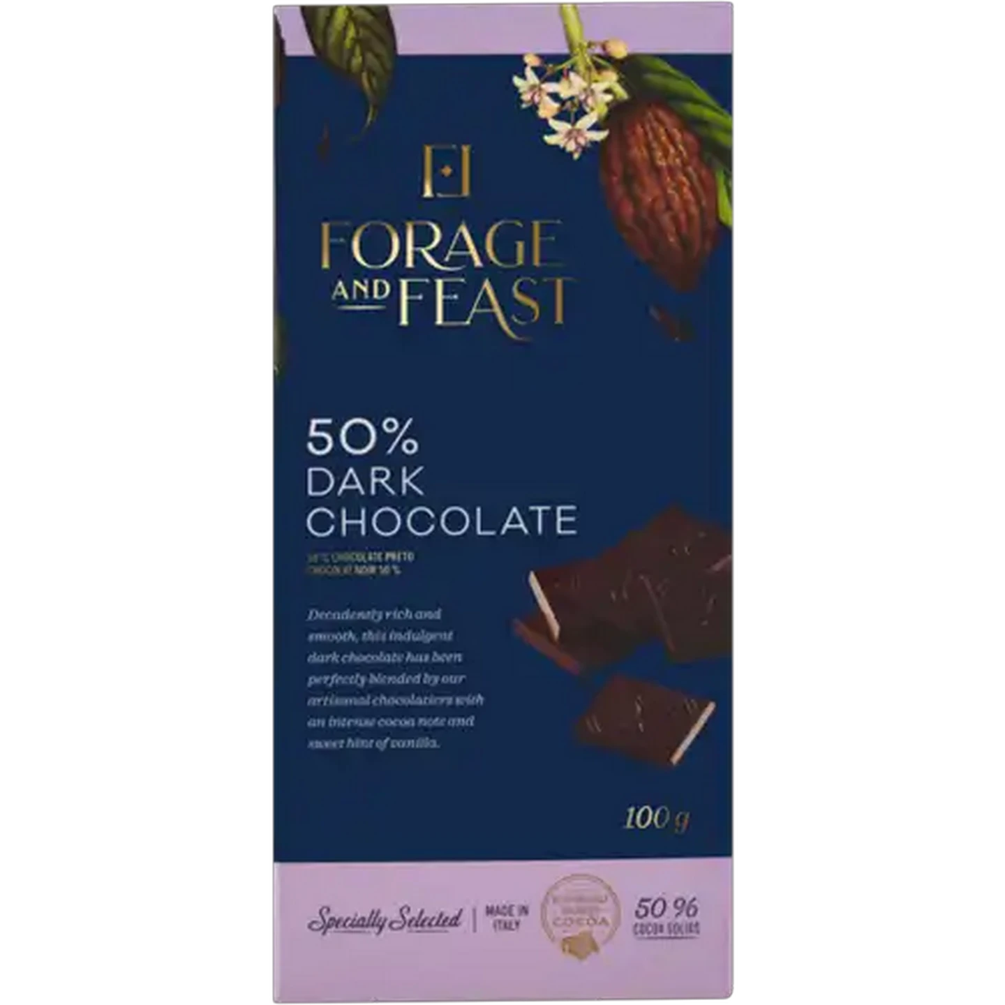 Image of Forage And Feast 50% Dark Chocolate Slab 100g