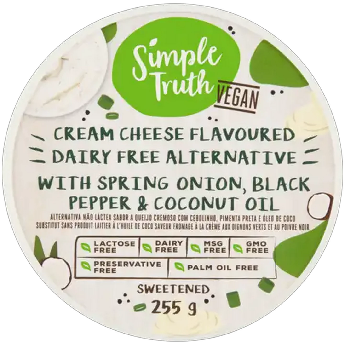 Image of Simple Truth Cream Spring Onion, Black Pepper & Coconut Oil Vegan Cheese 255g