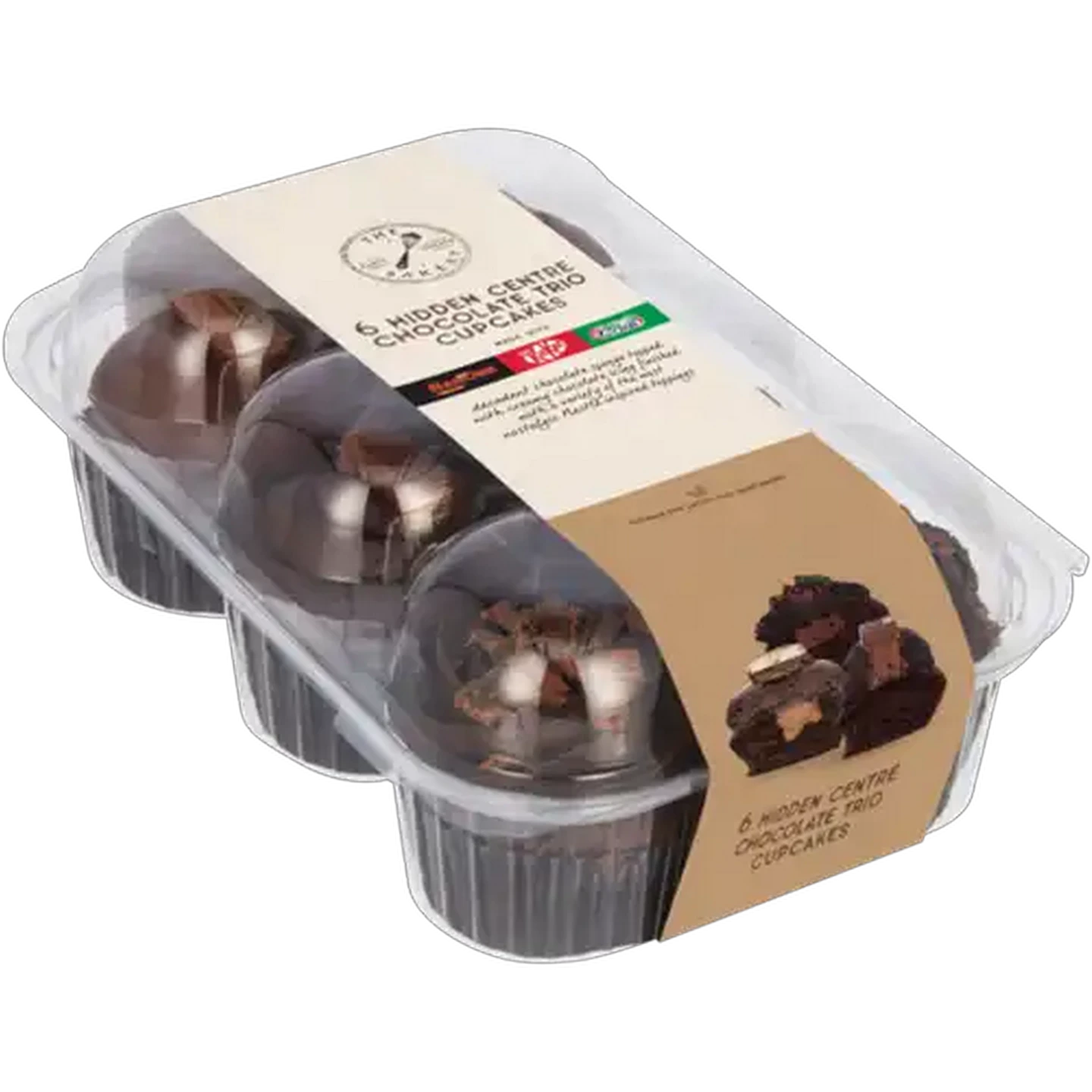 Image of The Bakery Hidden Centre Chocolate Trio Cupcakes 6 Pack