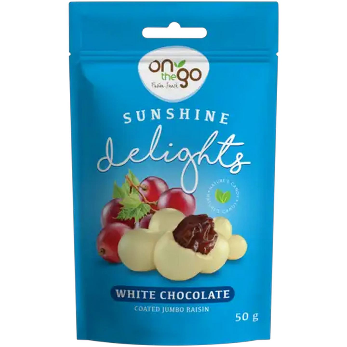 Image of On The Go Sunshine Delights White Chocolate Coated Jumbo Raisins 50g