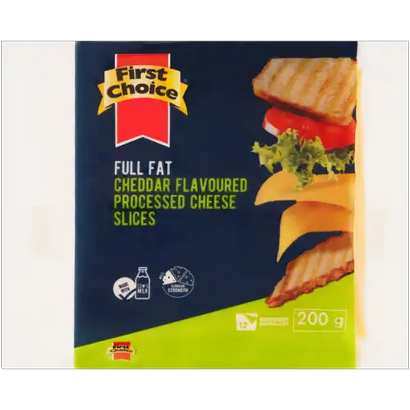 Image of First Choice Full Fat Cheddar Flavoured Processed Cheese Slices 200g