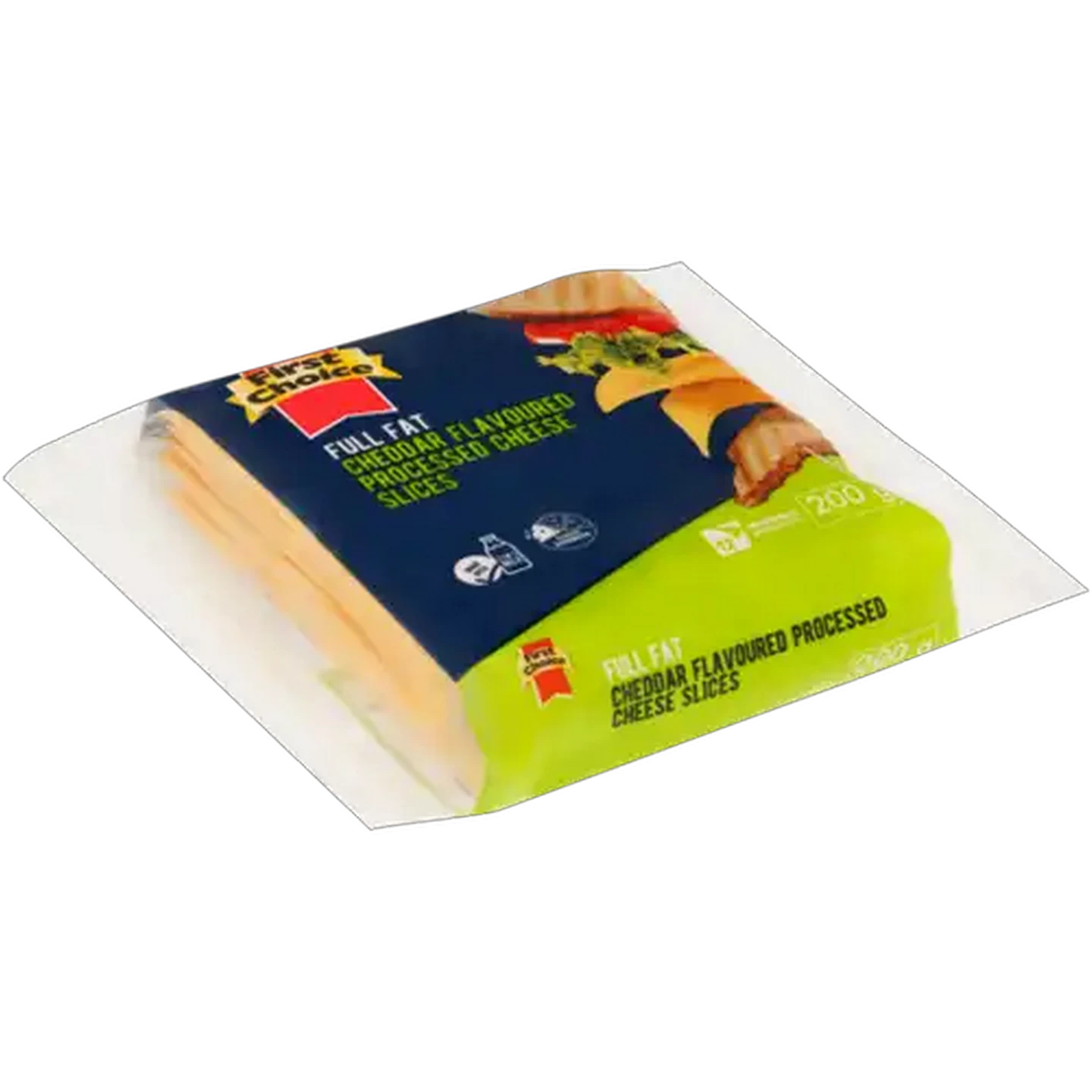 Image of First Choice Full Fat Cheddar Flavoured Processed Cheese Slices 200g