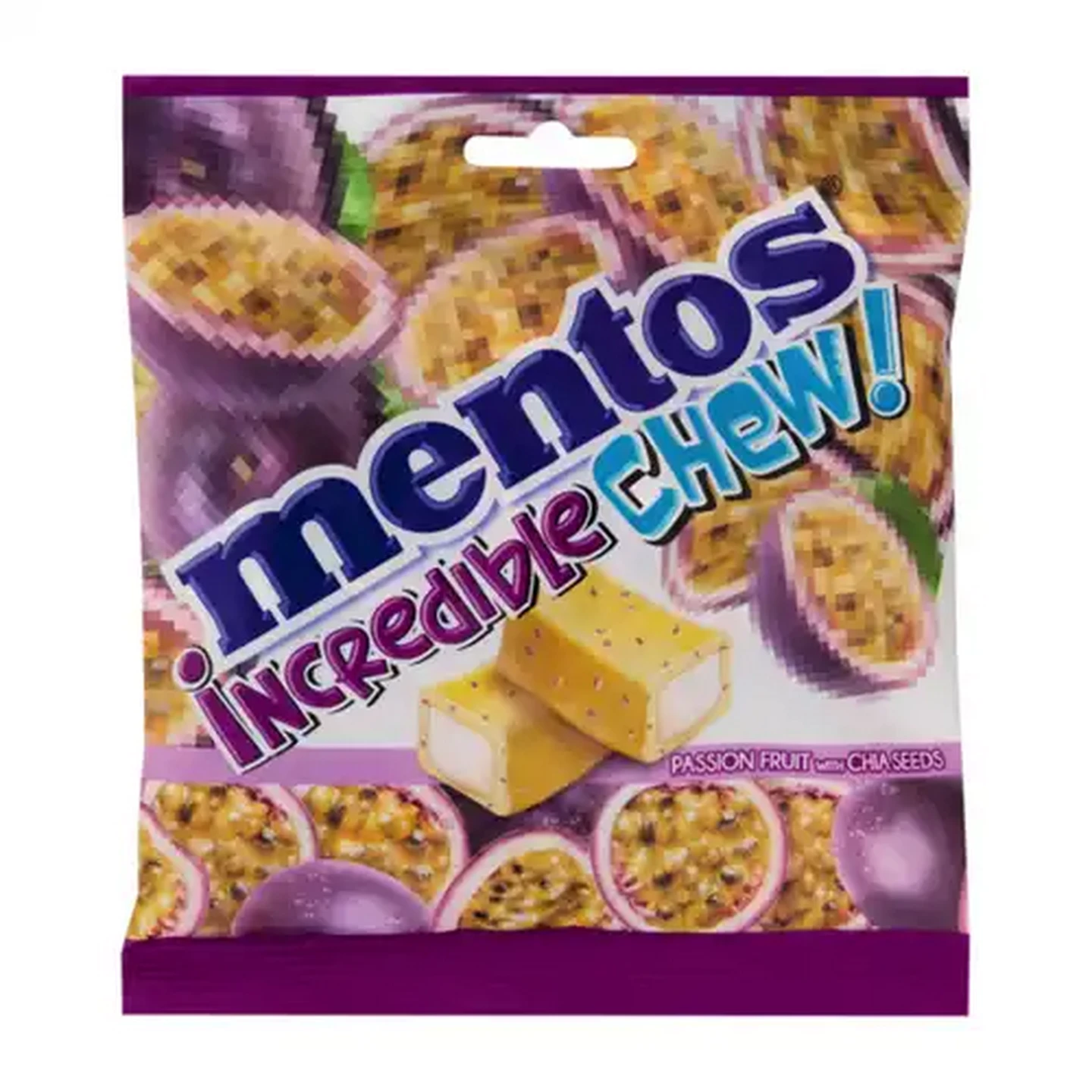Image of Mentos Incredible Chew! Passion Fruit & Chia Seeds Flavour Soft Candy 72g