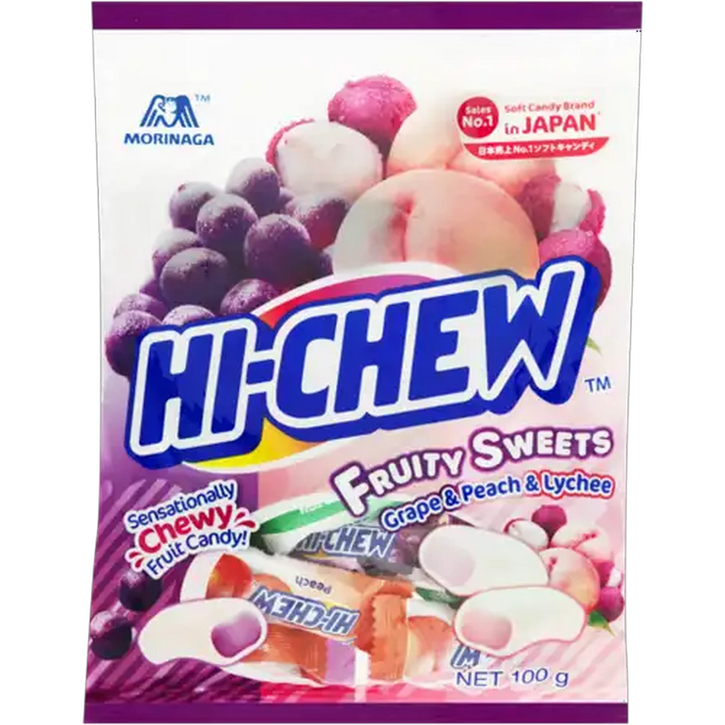 Image of Hi-Chew Grape, Peach & Lychee Chewy Fruit Candy 100g