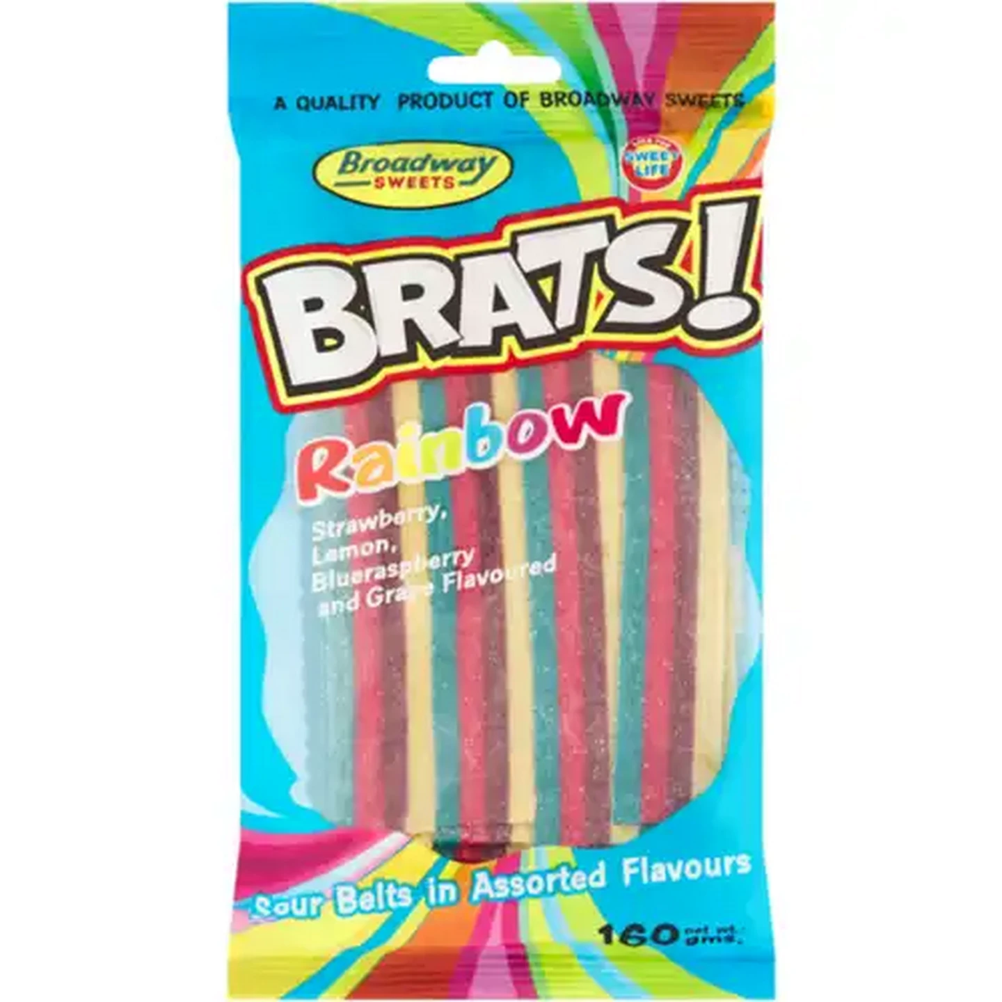 Image of Broadway Sweets Brats! Rainbow Sour Belts 160g