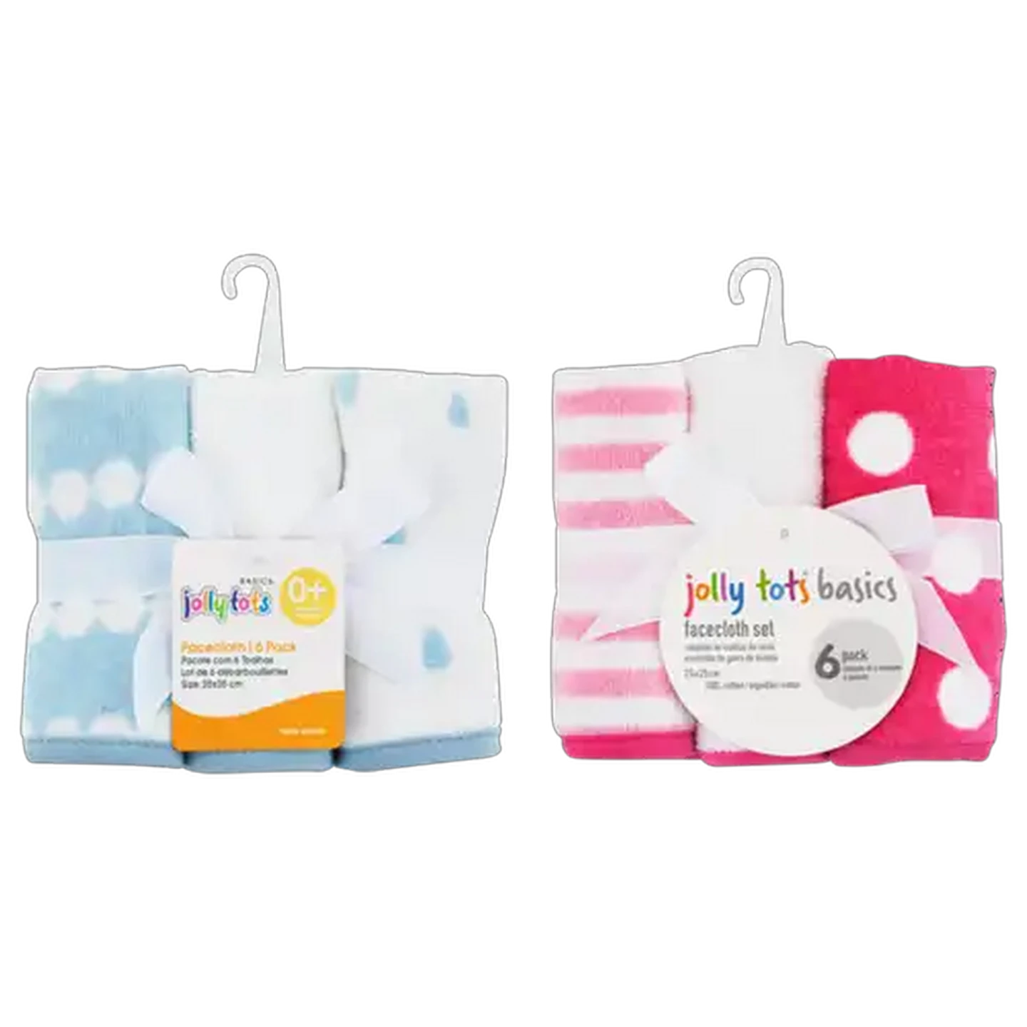 Image of Jolly Tots Velour Printed Facecloth 6-Pack (Colour May Vary)