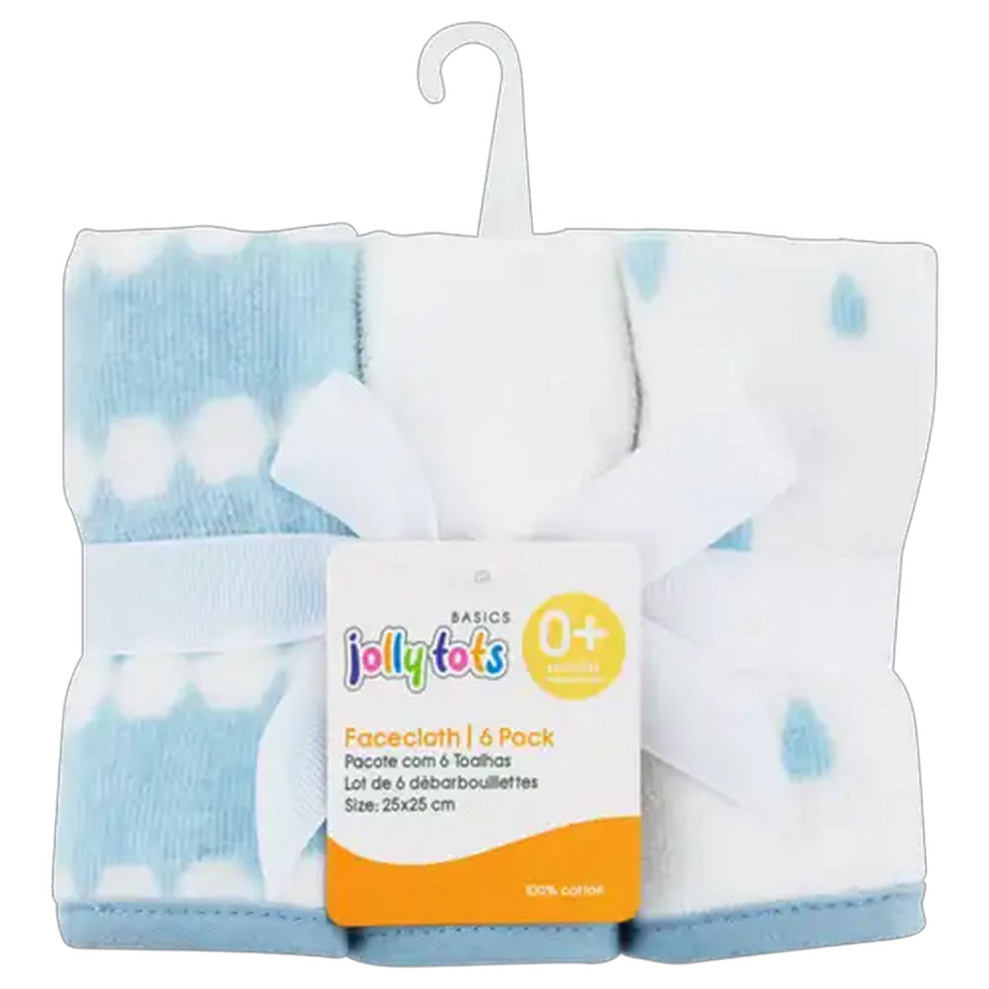 Image of Jolly Tots Velour Printed Facecloth 6-Pack (Colour May Vary)