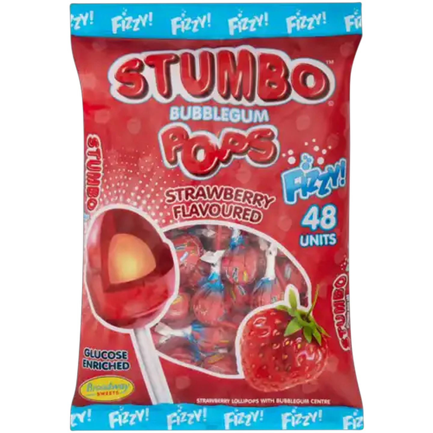 Image of Stumbo Strawberry Flavoured Bubblegum Pops 48 Pack