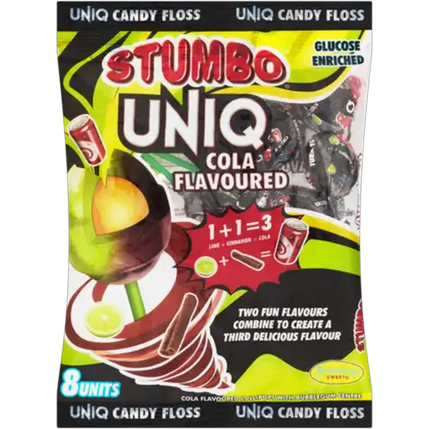 Image of Broadway Sweets Stumbo Uniq Cola Flavoured Lollipops 8 Pack