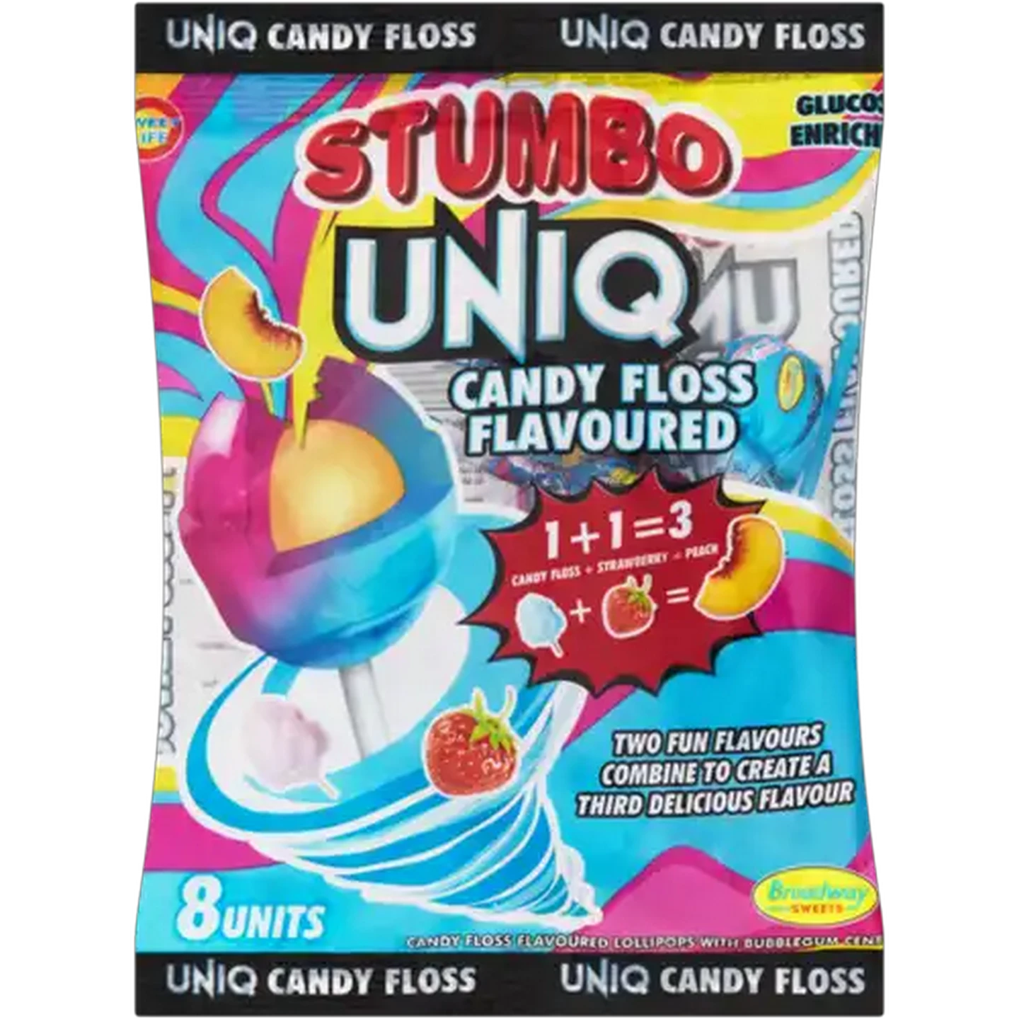 Image of Broadway Sweets Stumbo Uniq Candy Floss Flavoured Lollipops 8 Pack