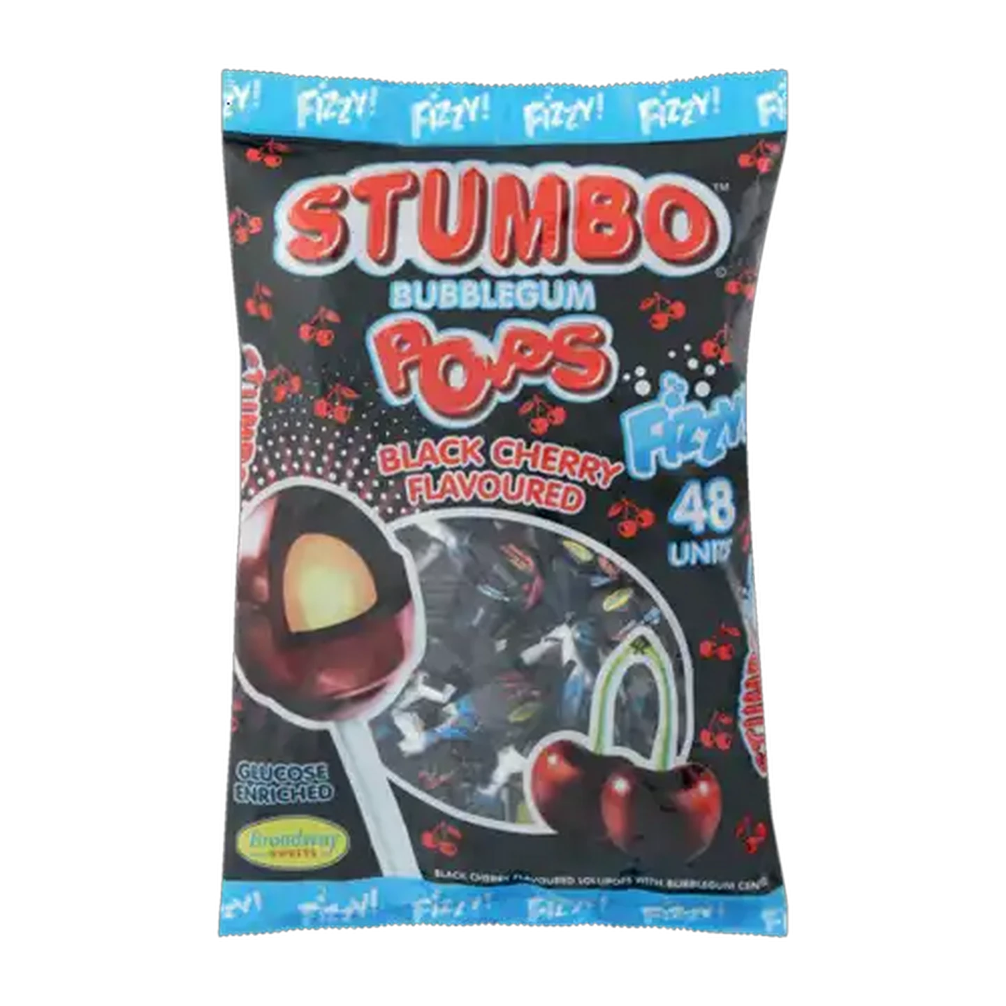 Image of Stumbo Black Cherry Flavoured Bubble-gum Lollipops 48 Pack