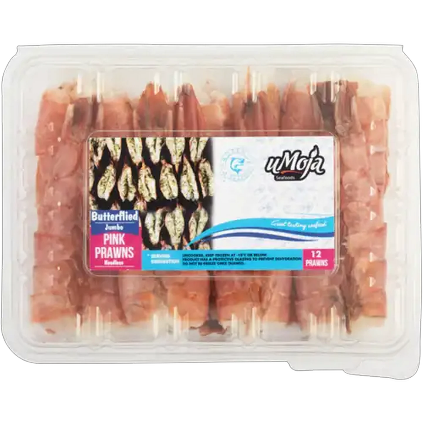 Image of uMoja Seafoods Jumbo Frozen Pink Butterflied Prawns 12 Pack