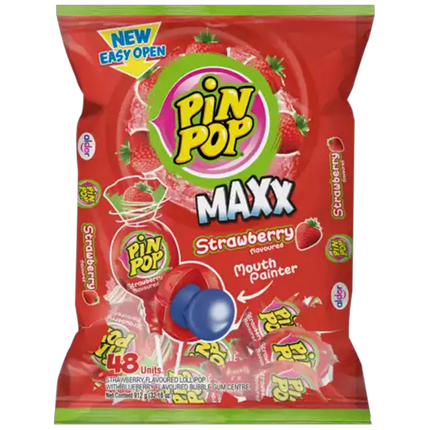 Image of Pin Pop Maxx Strawberry Flavoured Lollipops 48 Pack