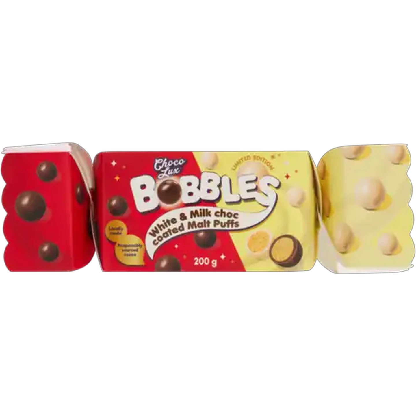Image of Choco Lux Bobbles White & Milk Choc Limited Edition Coated Malt Puffs 200g
