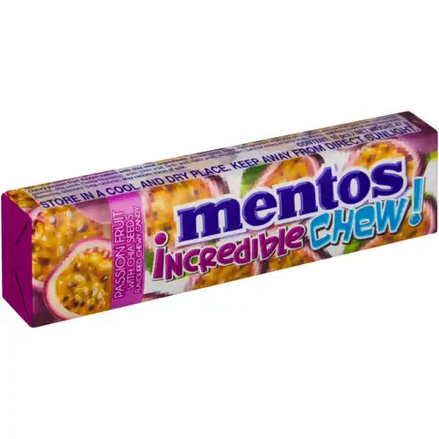 Image of Mentos Incredible Chew! Passion Fruit & Chia Seeds Flavour Soft Candy 47g