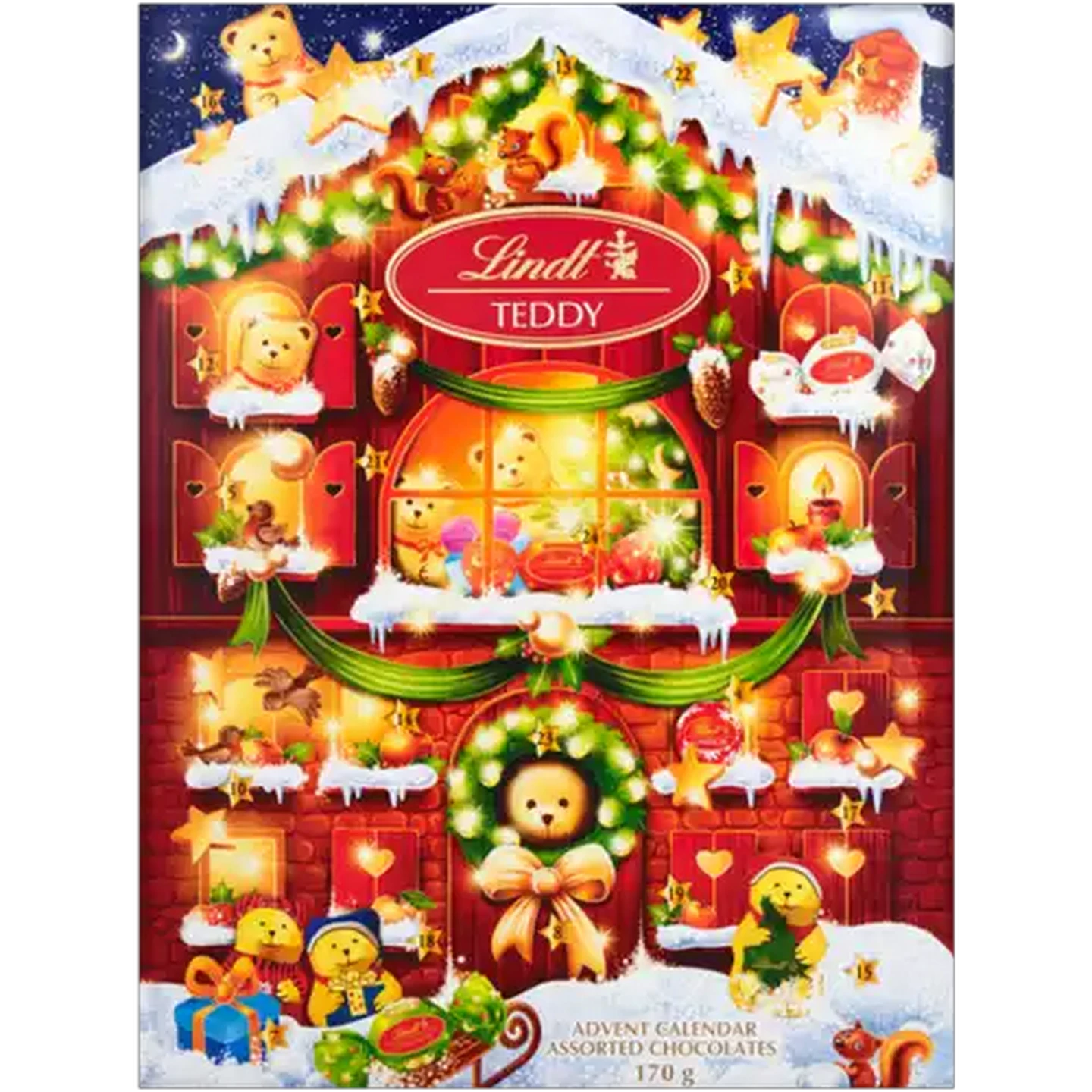 Image of Lindt Teddy Advent Calendar with Assorted Chocolates 170g