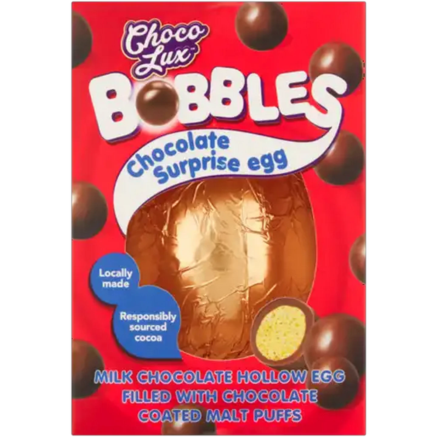 Image of Choco Lux Bobbles Malt Puffs Chocolate Surprise Egg 100g